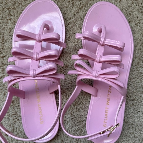 Stuart Weitzman Pink Jelly Bow Thong Sandals‎ Women Size 6 EUR 37 - Picture 2 of 5